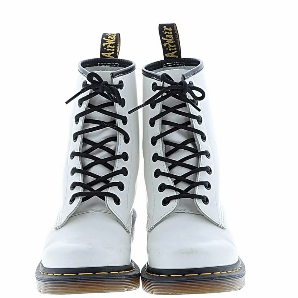 Dr. Martens White Ankle Boots with Black Laces
